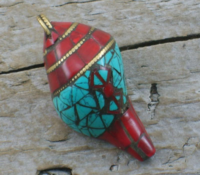 Pendant Turquoise & Coral Inlay Shell